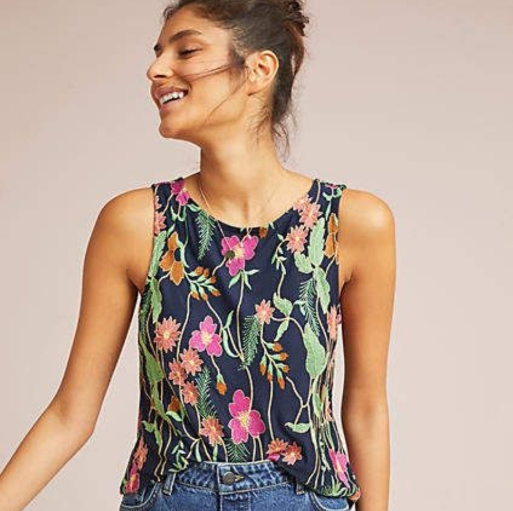 Anthropology: Meadow Rue Cartagen Embroidered Tank